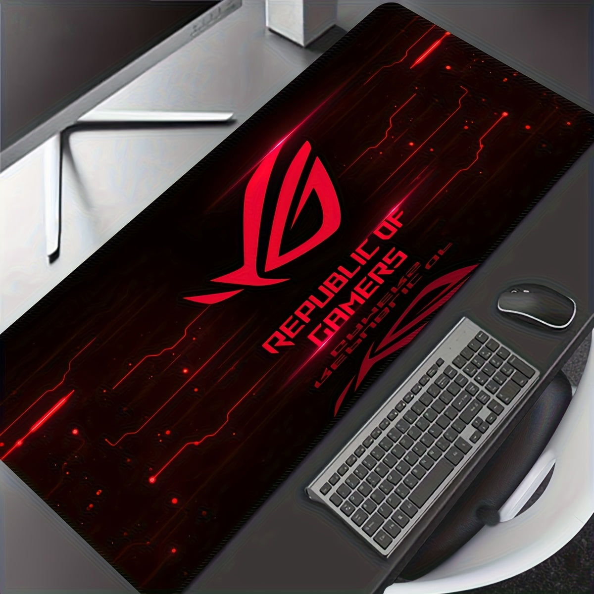 [Gaming Mouse Pad] Red Eye Extra-Large Gaming Mouse Pad - Thick Non-Slip Rubber Desk Mat with Precision Stitched Edges, Washable Surface - Ideal for Gamers & Office Use, Durable Computer Accessory, Large Mouse Pads for Desk, Bold Logo Design