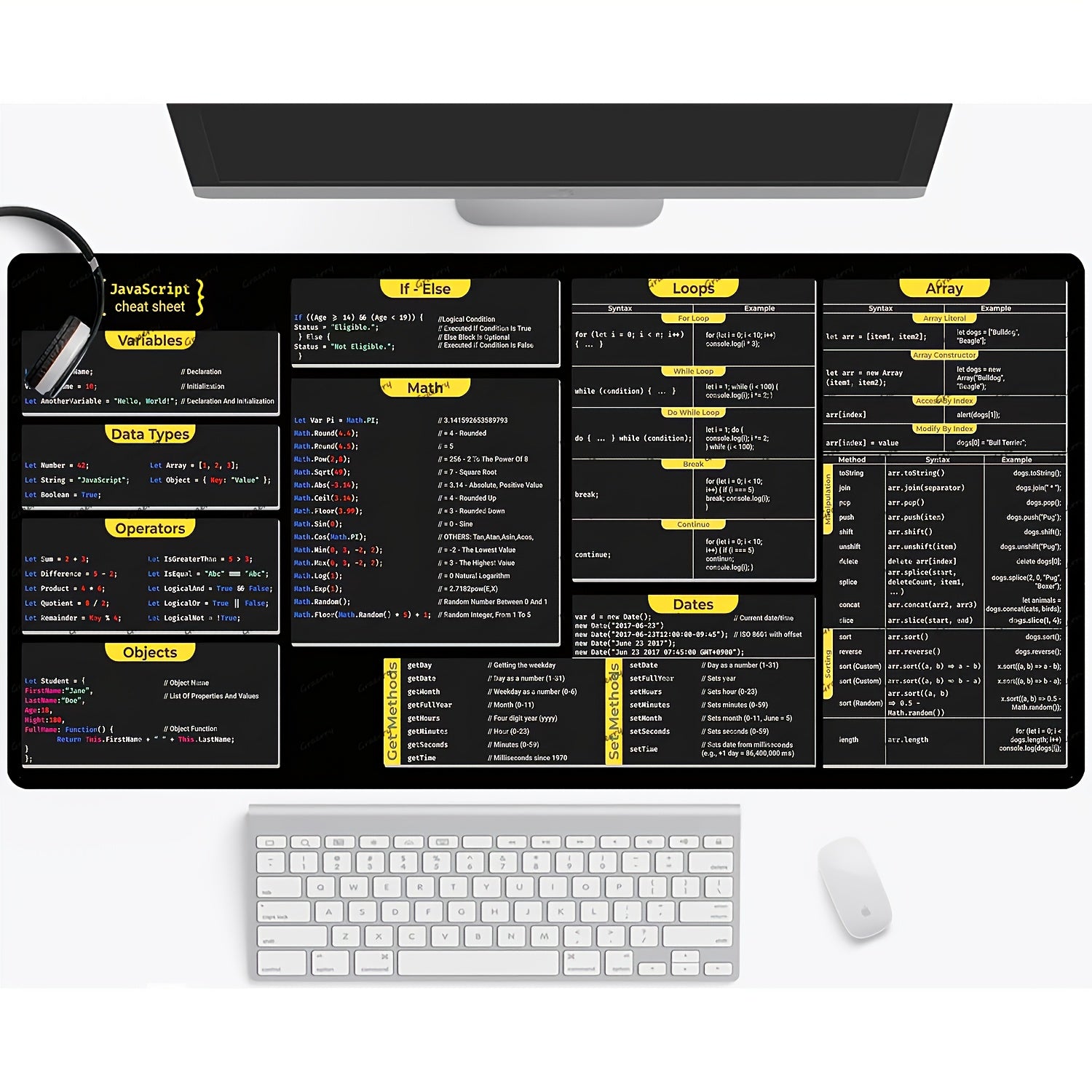 Large Non-Slip Gaming Mouse Pad & Desk Mat with JavaScript Cheat Sheet - Quick Reference Guide for Developers, Office, Home - Smooth Surface, Anti-Slip Rubber Base - Ideal for Coders, Programmers, Computer Setup - Workspace Organizer, Office Workspace, Fu
