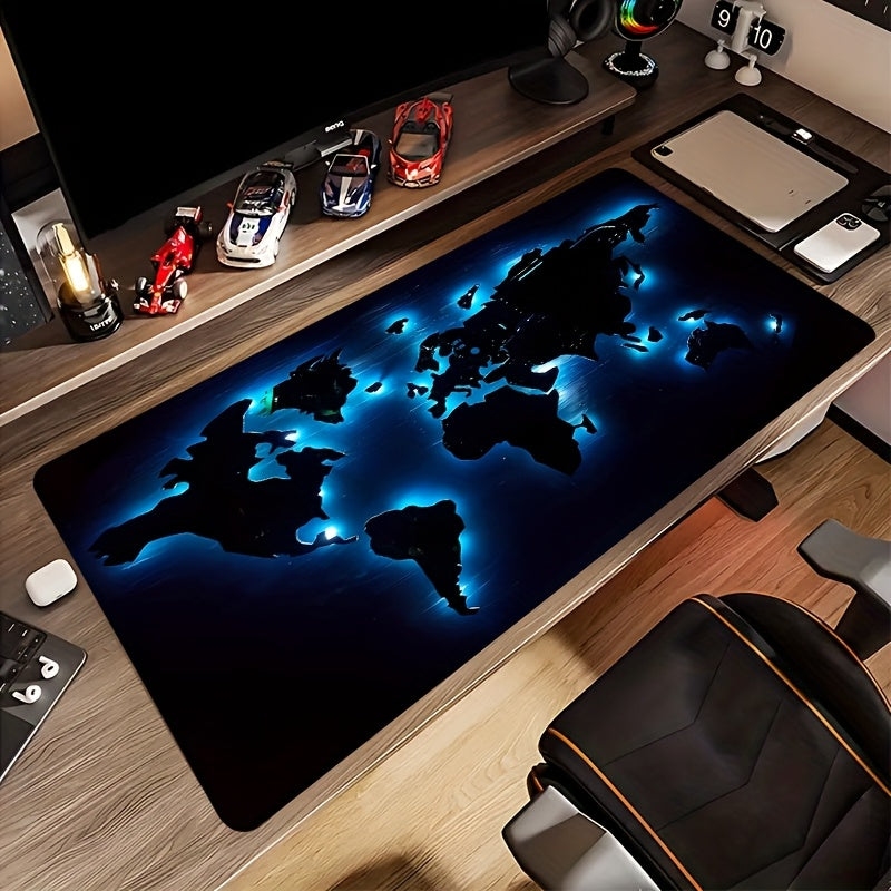[Glow-in-the-Dark Mouse Pad] Glow-in-the-Dark Large Blue World Map Mouse Pad | Rubber Base Desk Mat for Gaming & Office, Ideal for Laptops and RVs, Perfect Birthday or Christmas Gift