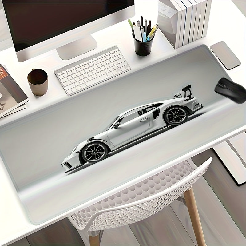Cool Sports Car Mouse Pad White Minimalist Art Large Gaming Desk Mat with Non-Slip Stitched Edge Rubber Mousepad 35x16 Inch, Computer Laptop Keyboard Mat for Home Office Desk Pad for Best Gift