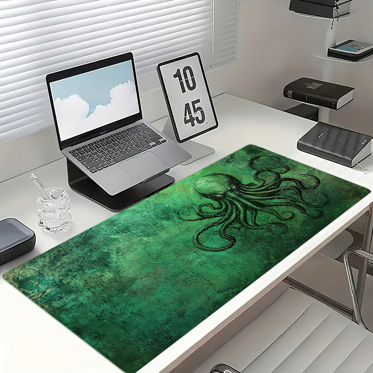 1pc Extra Large Cthulhu Mouse Pad & Desk Mat - Non-Slip Rubber Base, Durable Polyester Surface with Ergonomic Wavy Edges, Vibrant Green Octopus Tentacle Lovecraftian Artwork for Office, Gaming, Home Desk - Horror Literature Fan Gift, Workspace Setup, Stur