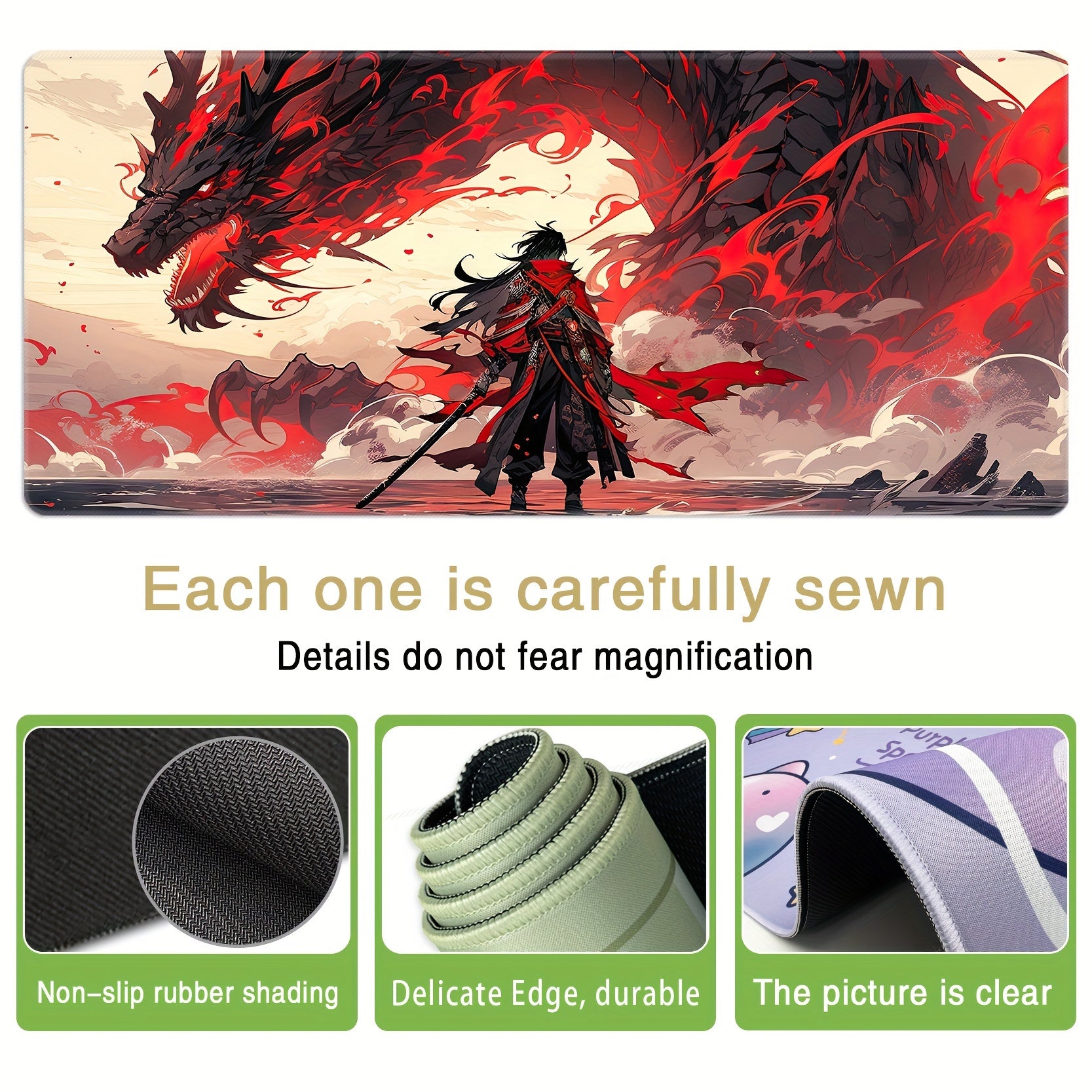 1pc Dragon Warrior Rubber Mouse Pad - Large, Washable, Non-Slip Surface with Dramatic Red & Black Dragon Design, Ideal for Office & Gaming Setup, Perfect Christmas & Halloween Gift, Gaming Desk Mat | Vibrant Desk Decor | Washable Rubber Mat, Dragon Decor