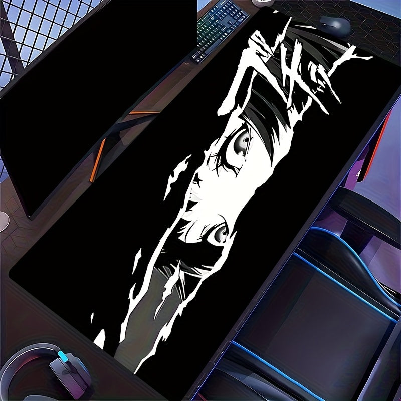 XXL Anime-Style Gaming Mouse Pad - Shadowy Glimpse Intense Eyes & Fragmented Face Design, Non-Slip Rubber Base, Precision Comfort for Office & PC Gaming, Large Desk Mat for Anime Fans, Anime Mousepad, Workstation Setup, Bold Graphics, Durable Construction