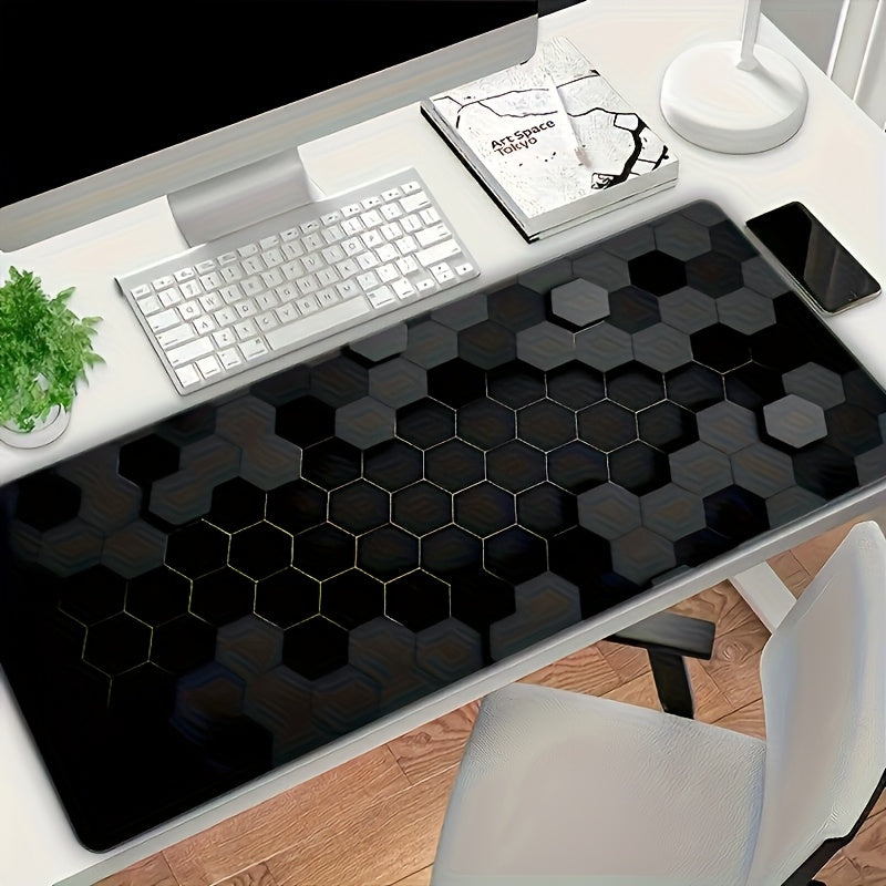 Extra-Large Hexagonal Black & Red Moon Design Gaming Mouse Pad - Durable Rubber Base, Surface - Ideal for Desk Decor, Study, Office - Perfect Gift for Gamers, Mouse Pads for Desk 27.5×11.8inch(70x30CM)