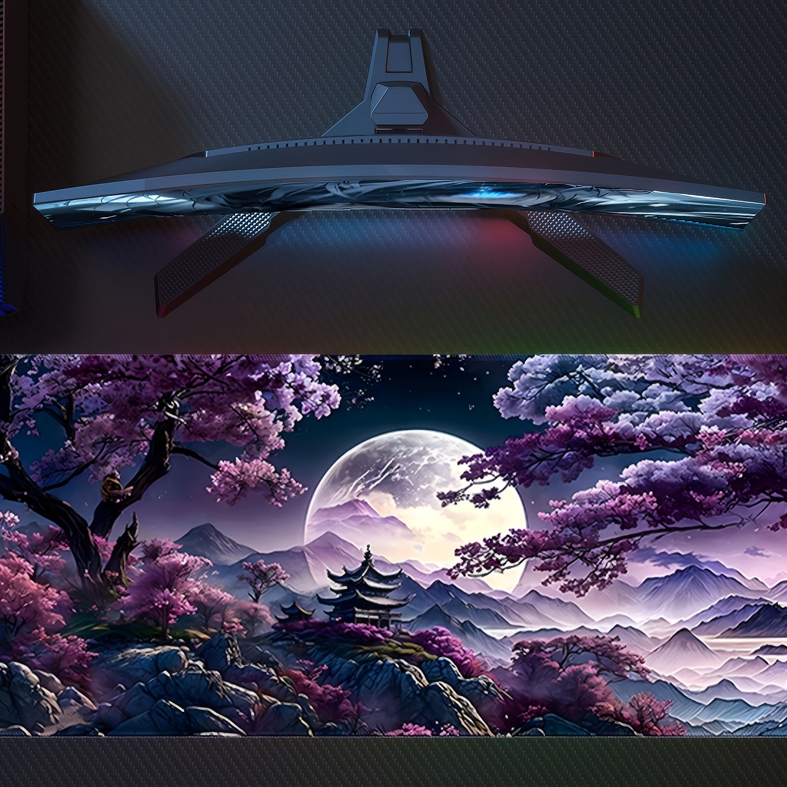 Large Cherry Blossom Landscape Mouse Pad & Gaming Desk Mat - Non-Slip Rubber Base, Thick Stitched Edges, Vibrant Night Sky Mountain Moon Design for Home Office & Gaming, Durable Gift for Birthdays Christmas (No Battery Needed), Large Gaming Mouse Pad, Non