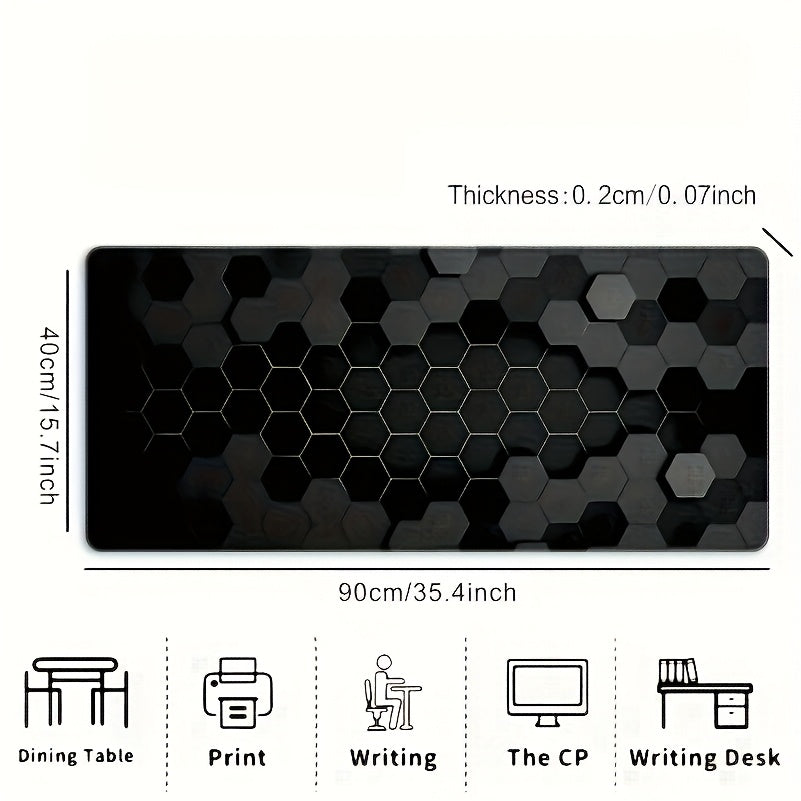 Extra-Large Hexagonal Black & Red Moon Design Gaming Mouse Pad - Durable Rubber Base, Surface - Ideal for Desk Decor, Study, Office - Perfect Gift for Gamers, Mouse Pads for Desk 35.4×15.7inch(90×40cm)