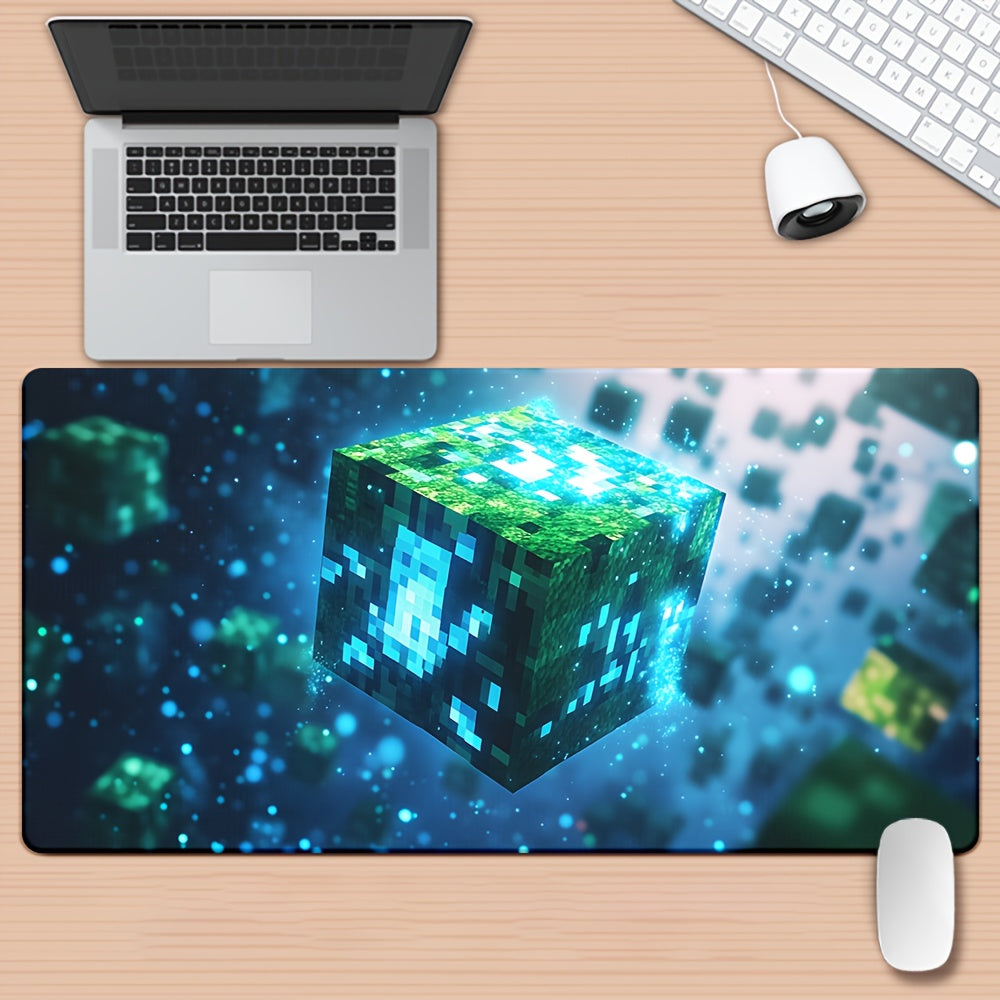 1pc XXL Gaming Desk Mat - Extra Large Mouse Pad & Keyboard Mat with Non-Slip Base, HD Printed Futuristic Blue Cube Design, Durable Polyester Surface for PC, Office, Gaming Setup - Ideal Gamer Gift for Tech Enthusiasts, Workspace Accessory, Modern Aestheti