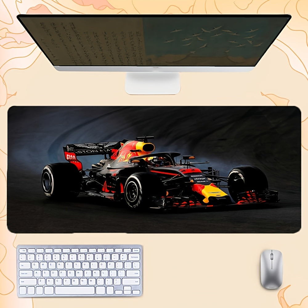 XXL Formula 1 Racing Car Mouse Pad with Non-Slip Rubber Base & Washable Surface - Soft Desk Mat for Gamers & Computer Users, Vibrant F1 Design Gaming Desk Accessory
