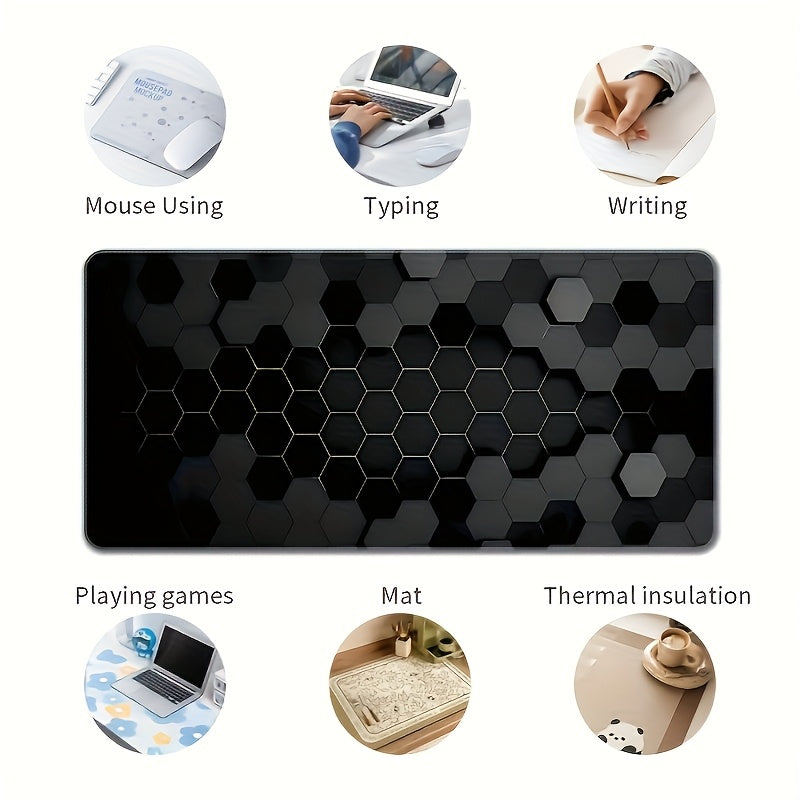 Extra-Large Hexagonal Black & Red Moon Design Gaming Mouse Pad - Durable Rubber Base, Surface - Ideal for Desk Decor, Study, Office - Perfect Gift for Gamers, Mouse Pads for Desk