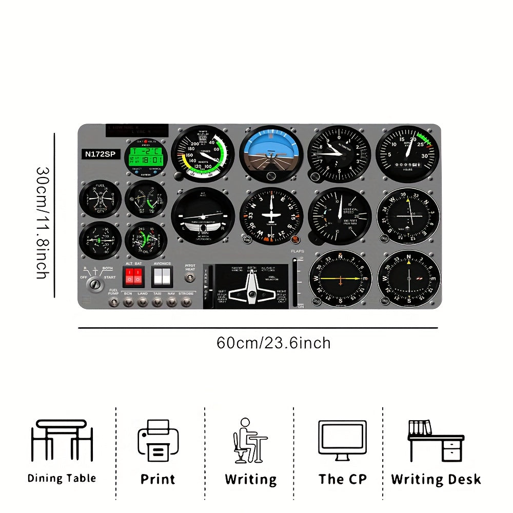 1pc Aviation-Themed Desk Mat with Non-Slip Surface - Realistic Flight Simulator Cockpit Gauge Mockup (Speedometer, Altitude, Fuel) - Non-Slip Base, Compatible with PC, Gaming Setup, Office Decor - Durable Desk Mat for Pilots, Gamers, Aviation Enthusiasts