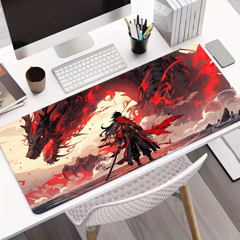 1pc Dragon Warrior Rubber Mouse Pad - Large, Washable, Non-Slip Surface with Dramatic Red & Black Dragon Design, Ideal for Office & Gaming Setup, Perfect Christmas & Halloween Gift, Gaming Desk Mat | Vibrant Desk Decor | Washable Rubber Mat, Dragon Decor