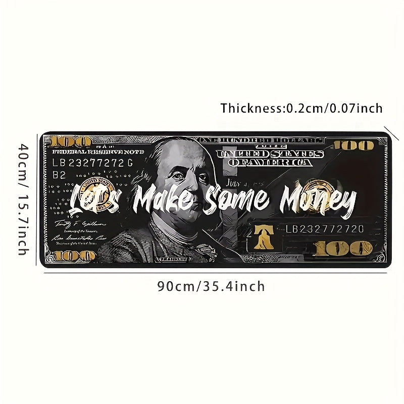 Large "Let's Make Some Money" Dollar Abstract Art Gaming Mouse Pad & Keyboard Mat - Benjamin Franklin Design with Golden Accents, Federal Reserve Inspired Office & Esports Desk Mat for PC, Computer, Workstation Accessories