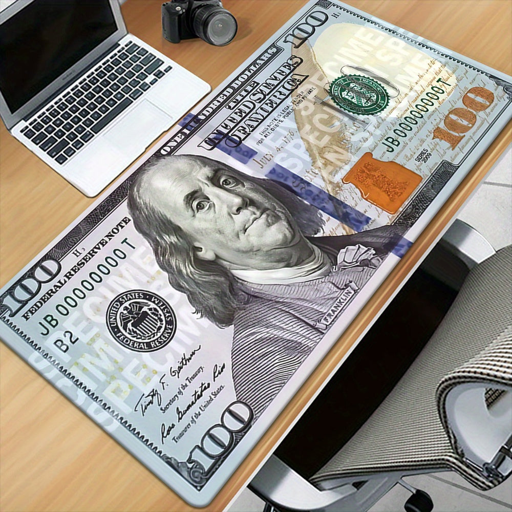 [1pc XXL Dollar Mouse Pad] XXL Dollar Pattern HD Printed Desk Mat - 1pc Multi-Functional Gaming & Office Mouse Pad with Benjamin Franklin Design | Non-Slip Rubber Base & Smooth Fabric Surface | Multiple Sizes (600-900mm) for PC Gamers, Computer Setup | Un 90x40cm(35.4x15.7 inch)