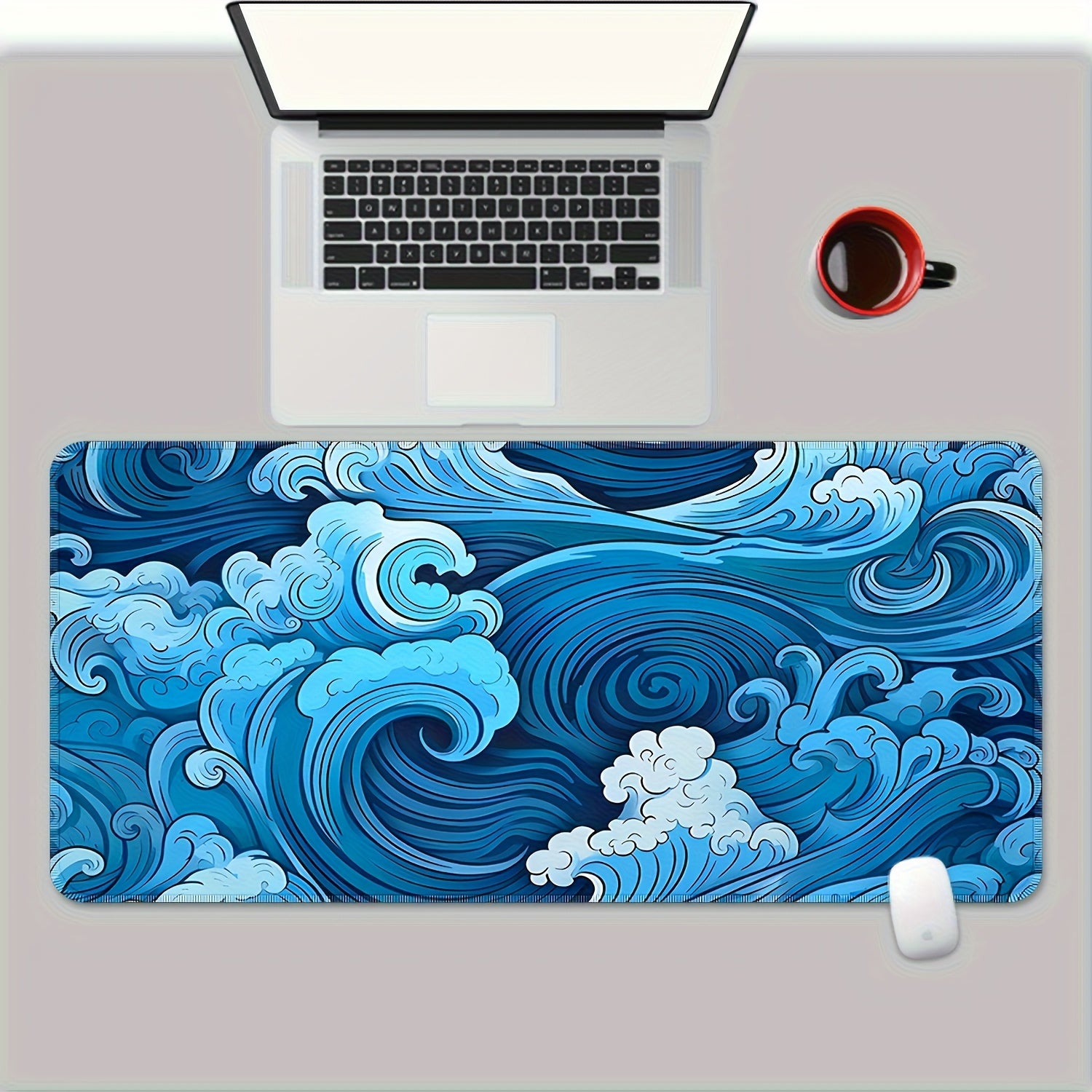 [Gaming Mouse Pad] Extra-Large Blue Ocean Waves Gaming Mouse Pad - Non-Slip, Waterproof, Thick Rubber Desk Mat for Office and Home Use, 90cm x 35.4inch, Vibrant Wave Design, Smooth Surface for Precision Control, Mouse Pads for Desk 27.5*11.8inches(70X30cm)