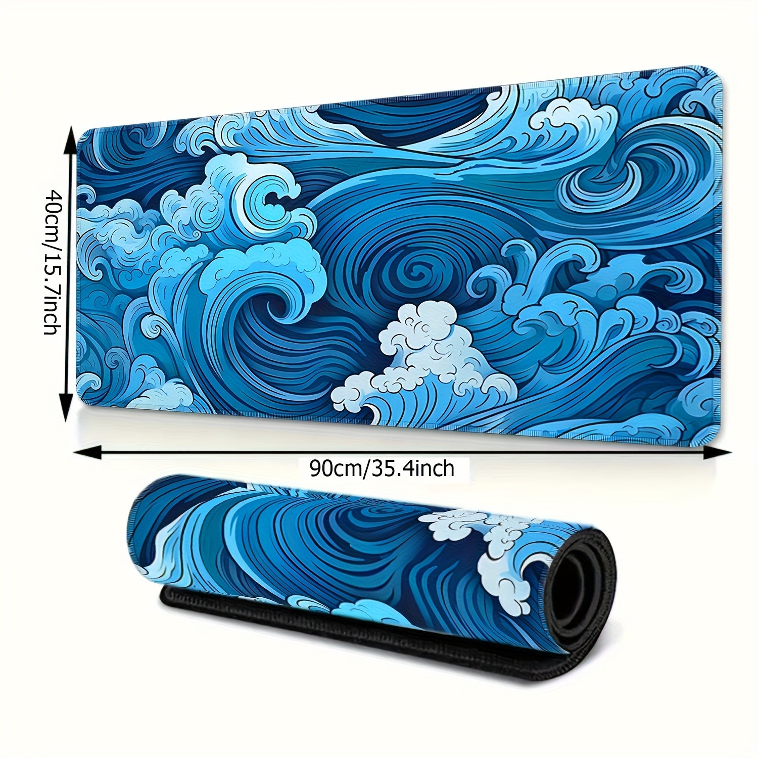 [Gaming Mouse Pad] Extra-Large Blue Ocean Waves Gaming Mouse Pad - Non-Slip, Waterproof, Thick Rubber Desk Mat for Office and Home Use, 90cm x 35.4inch, Vibrant Wave Design, Smooth Surface for Precision Control, Mouse Pads for Desk