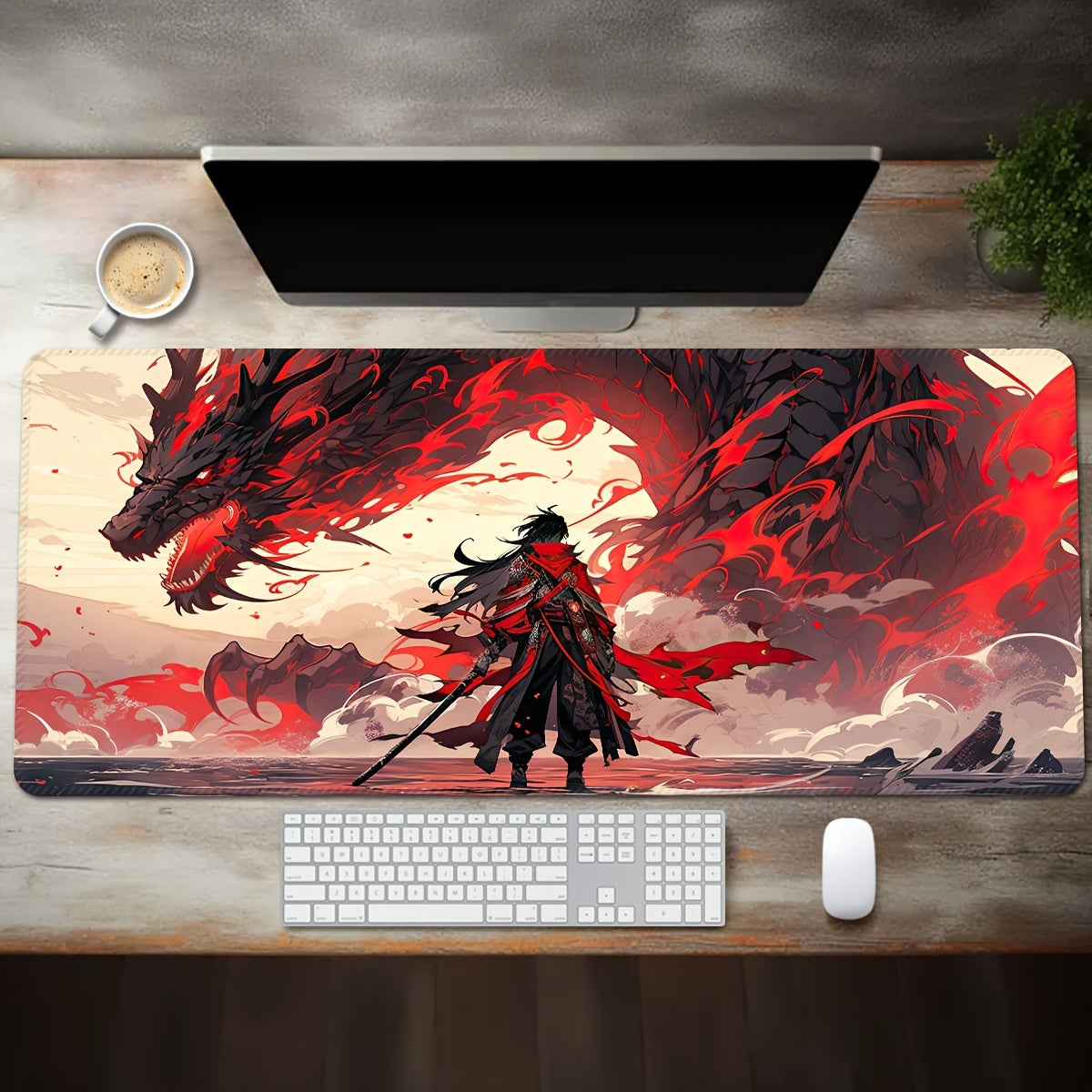 1pc Dragon Warrior Rubber Mouse Pad - Large, Washable, Non-Slip Surface with Dramatic Red & Black Dragon Design, Ideal for Office & Gaming Setup, Perfect Christmas & Halloween Gift, Gaming Desk Mat | Vibrant Desk Decor | Washable Rubber Mat, Dragon Decor