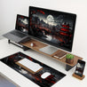 BHJLAXR Extended Gaming Mouse Pad - Japanese Riverside Full Moon Desk Mat, Non-Slip Rubber Base, Durable Natural Rubber XXL Mousepad, Large Keyboard and Laptop Mat for Office Decor, Black Red Design