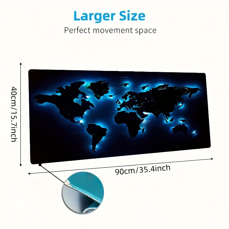 [Glow-in-the-Dark Mouse Pad] Glow-in-the-Dark Large Blue World Map Mouse Pad | Rubber Base Desk Mat for Gaming & Office, Ideal for Laptops and RVs, Perfect Birthday or Christmas Gift 40x90cm(15.7x35.4in)