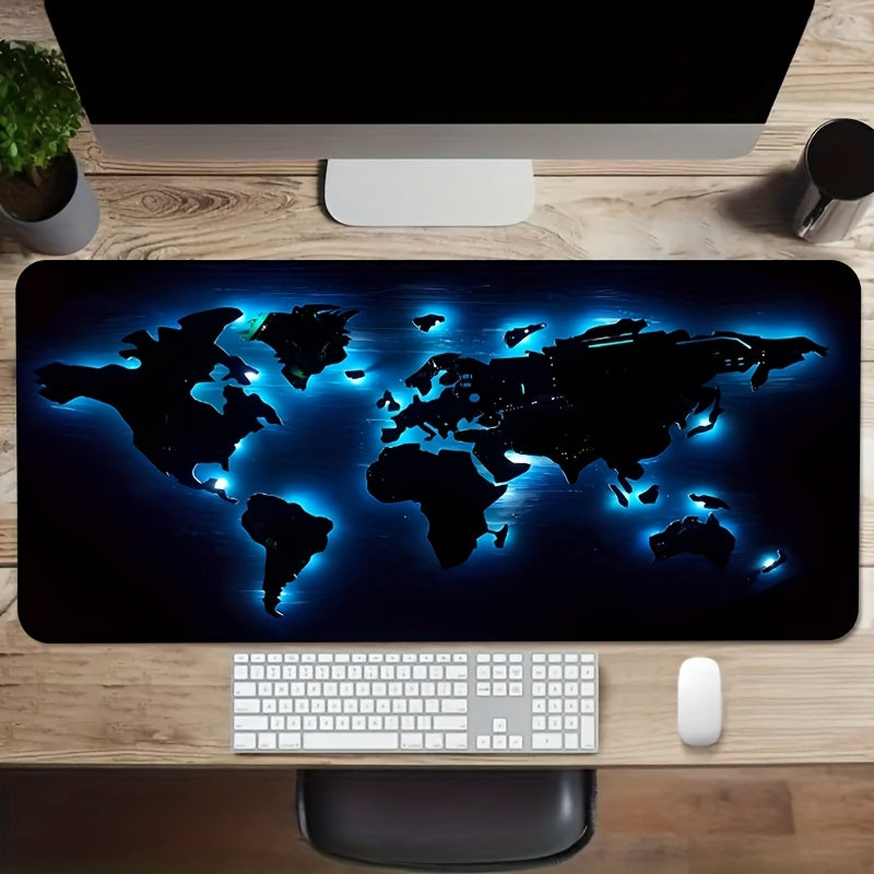 [Glow-in-the-Dark Mouse Pad] Glow-in-the-Dark Large Blue World Map Mouse Pad | Rubber Base Desk Mat for Gaming & Office, Ideal for Laptops and RVs, Perfect Birthday or Christmas Gift