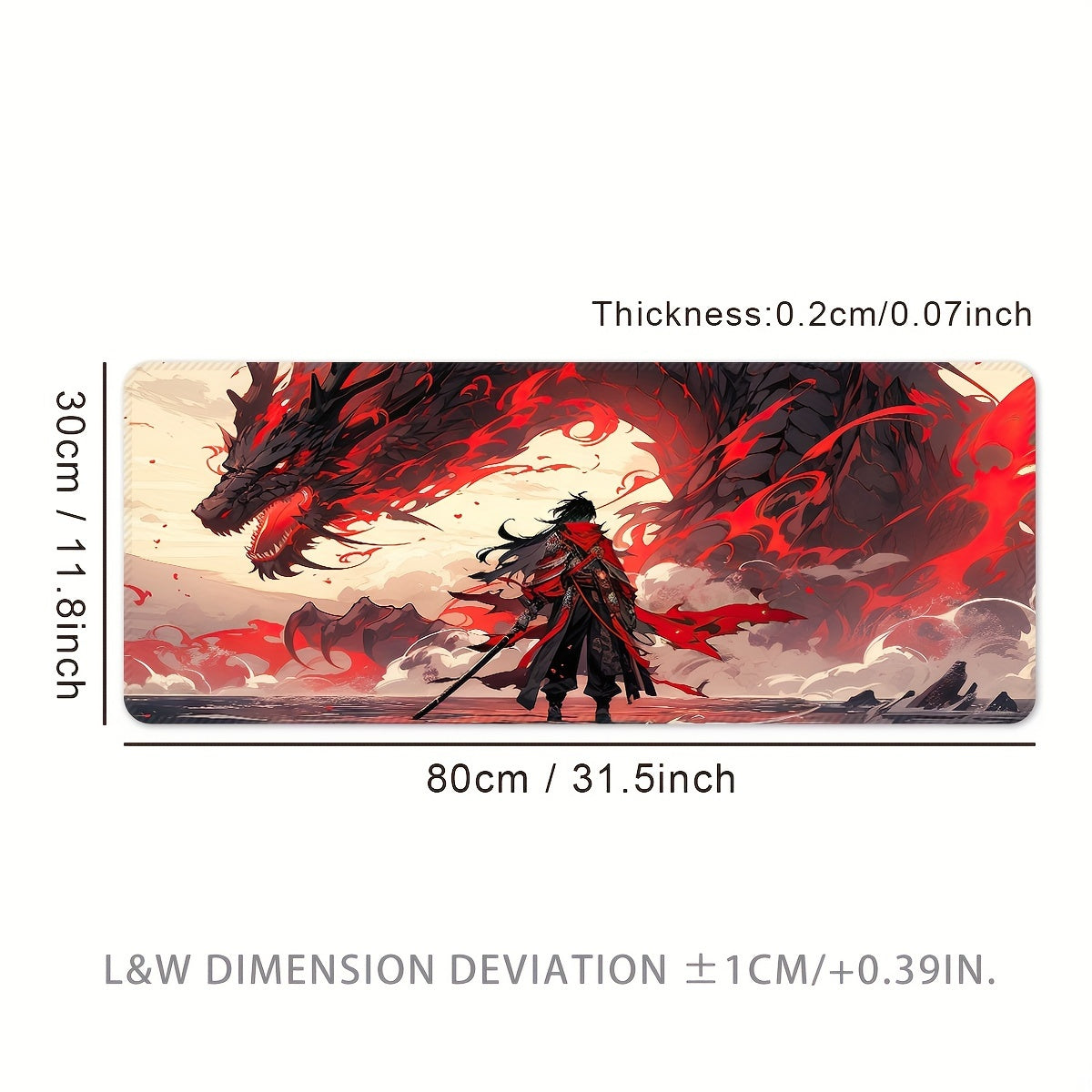 1pc Dragon Warrior Rubber Mouse Pad - Large, Washable, Non-Slip Surface with Dramatic Red & Black Dragon Design, Ideal for Office & Gaming Setup, Perfect Christmas & Halloween Gift, Gaming Desk Mat | Vibrant Desk Decor | Washable Rubber Mat, Dragon Decor 31.5*11.8inch(800x300x2mm)