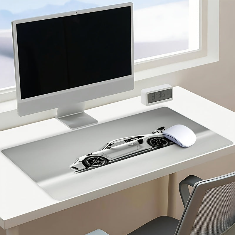Cool Sports Car Mouse Pad White Minimalist Art Large Gaming Desk Mat with Non-Slip Stitched Edge Rubber Mousepad 35x16 Inch, Computer Laptop Keyboard Mat for Home Office Desk Pad for Best Gift