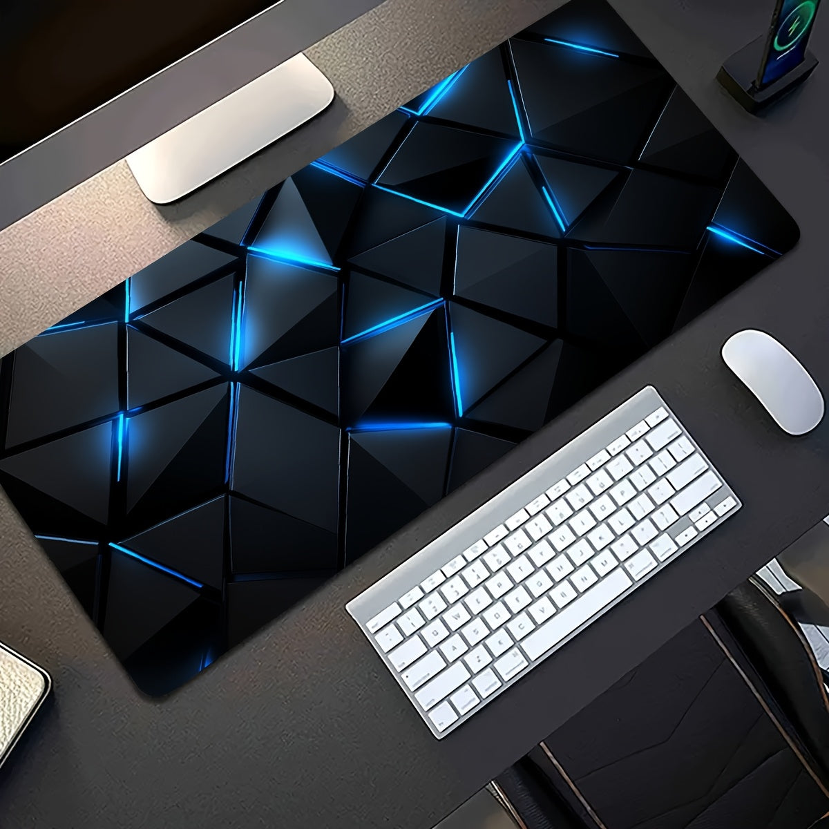 Large Tech-Themed 3D Gaming Mouse Pad with Blue Geometric Design, Non-Slip Rubber Base, Precision Edges - Futuristic Desk Mat for Laptop & Keyboard, Office Accessory, Mouse Pads for Desk 30x60cm(11.8x23.6inch)