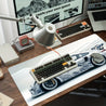 Large Mouse Pad, White Ukiyo-e Style Sports Car Gaming Desk Mat 89.92 x 39.88cm with Non-Slip Rubber Base, Extended Keyboard and Mouse Pad