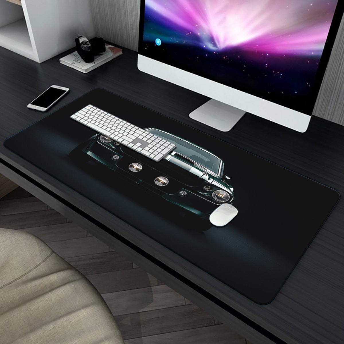 1pc Black and Silvery Sports Car Pattern Printed Pad for Desk, Multi-Functional XXL Mousepad, Keyboard Gaming Mouse Mats, Office Computer PC Gamer Desk Mat. Gifts for Family Friends