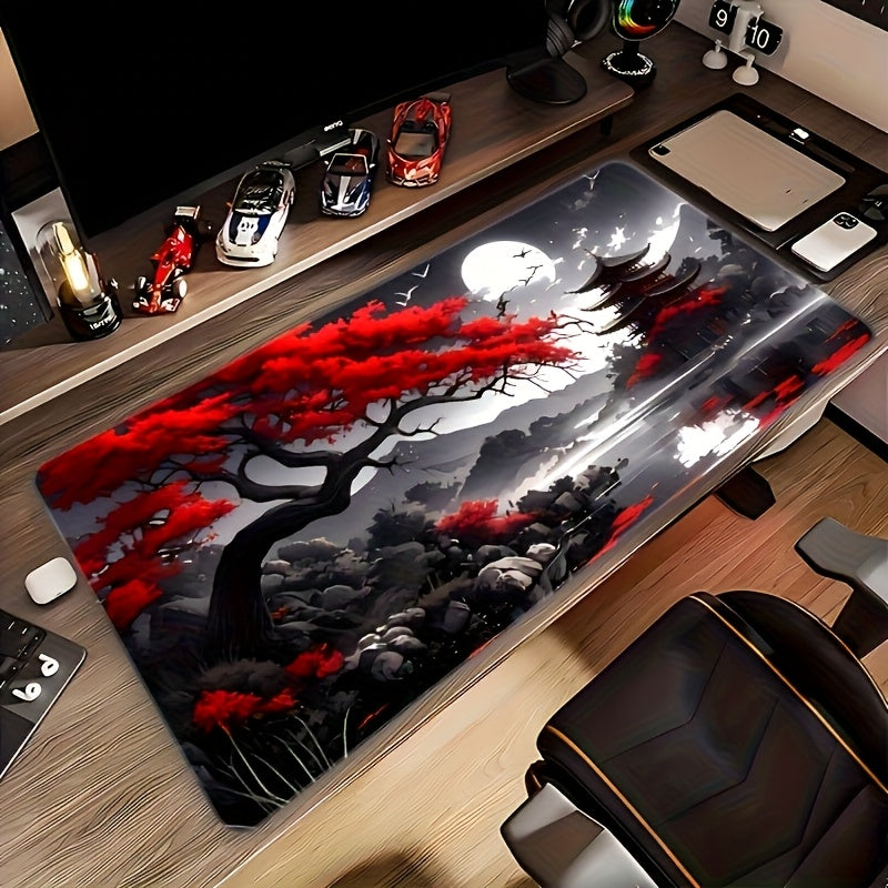 [Japanese Landscape Mouse Pad] 1pc Extra Large Traditional Japanese Landscape Mouse Pad - 23.6 x 13.7 Inches, Durable Rubber Base, Non-Slip, HD Printed with Vintage Edo Office & Gaming Design, Ideal Gift for Gamers and Office Use