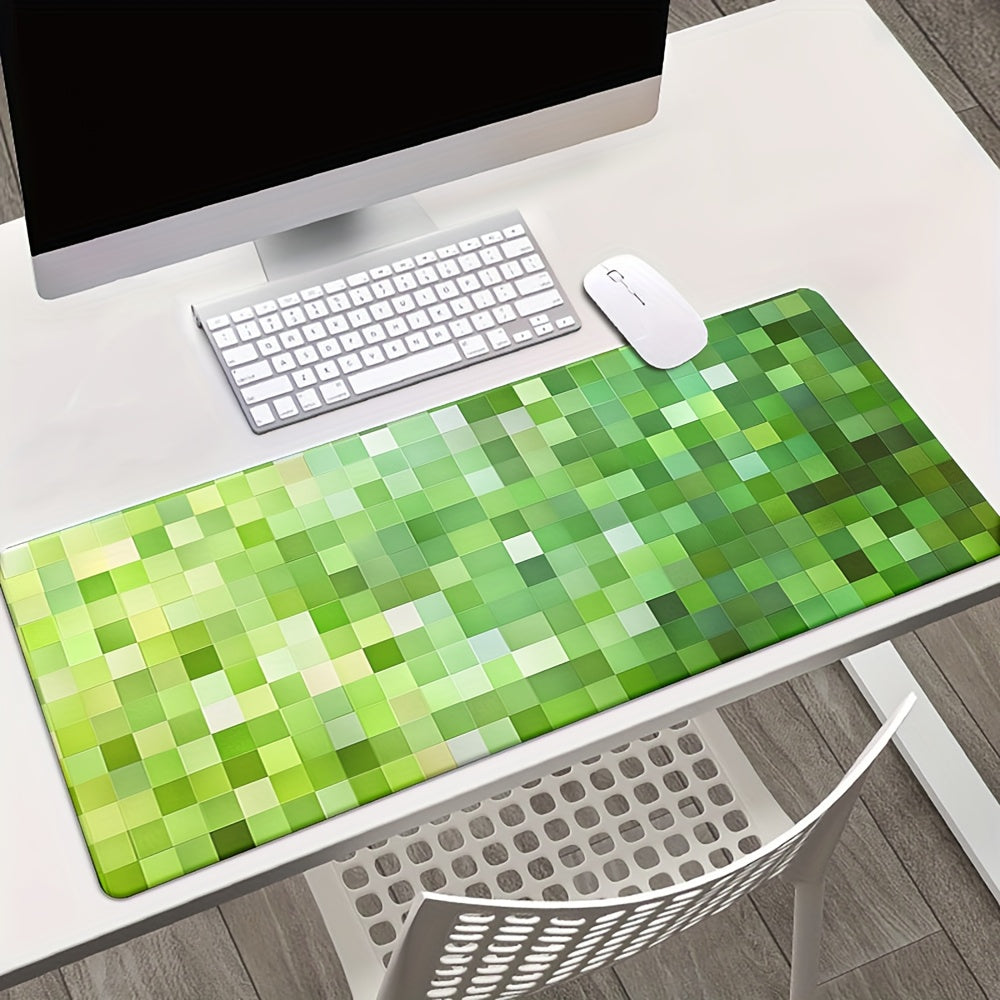 XXL Green Pixel Cube Mouse Pad - Retro 8-Bit Video Game Design Desk Mat with Non-Slip Rubber Base, Large Rectangular Gaming & Office Surface, Durable PC Accessory for PC Gamers & Tech Enthusiasts (Ideal Gift) - Green & Black Pixelated Texture, Extra Extra
