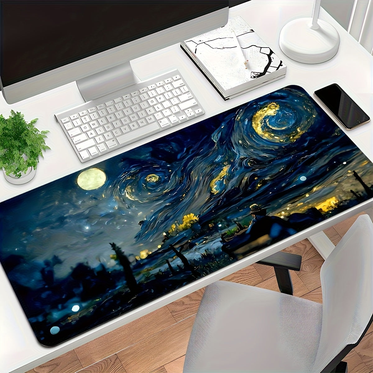 Extra Long & Thick Large Gaming Mouse Pad - Non-Slip Rubber Desk Mat with Precision Lock Edges, Washable Surface & Van Gogh Starry Night Design - Ideal Gift for Gamers