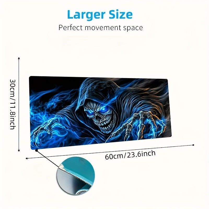 [Fantasy Gaming Mouse Pad] Large Fantasy-Themed Grim Reaper Skull Gaming Mouse Pad | Non-Slip Rubber Base, Smooth Surface for Office, Laptop, or Gaming Setup, Blue Flames & Dark Hooded Figure