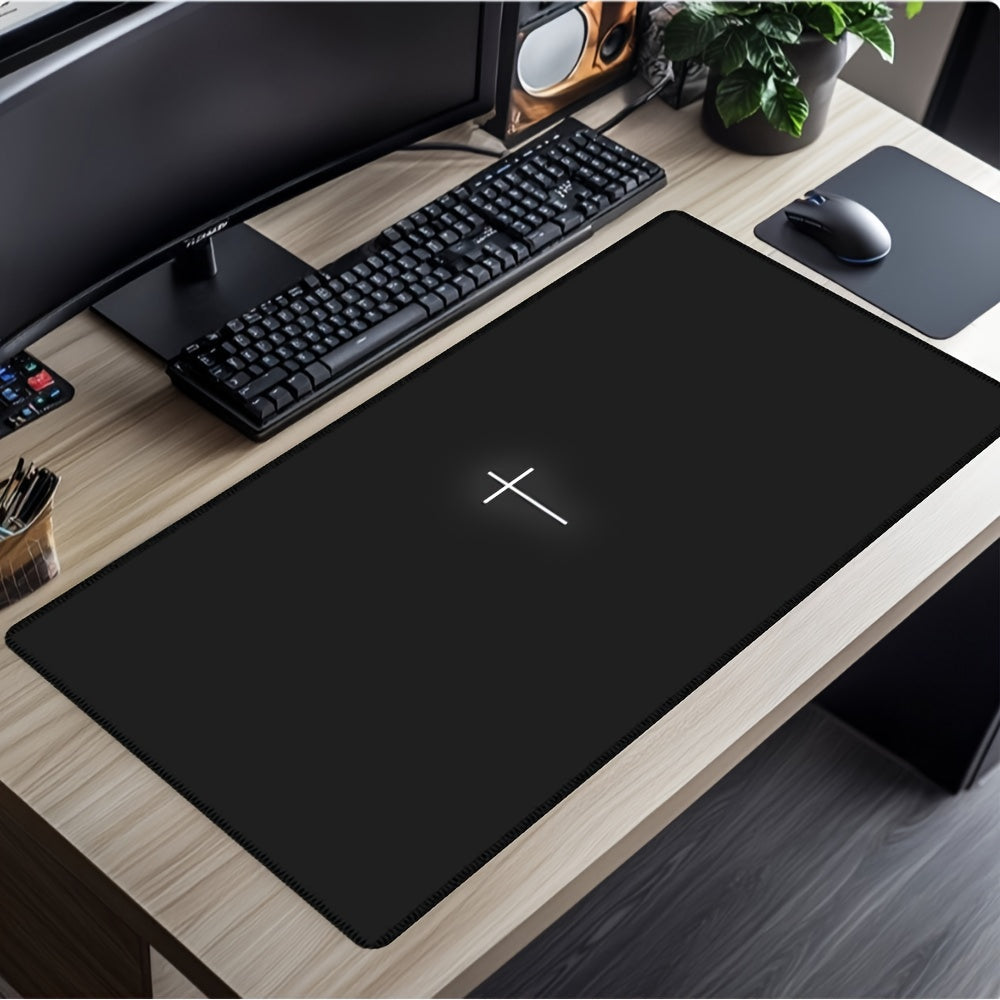 1pc Large Gaming Mouse Pad with Black & White Cross Design - Non-Slip Rubber Base, Smooth Polyester Surface, Oversized Rectangular Desk Mat for PC, Computer, Office & Gaming Setup - Ideal Gift for Gamers & Tech Enthusiasts, Extra Extra Large Mouse Pad, Ga