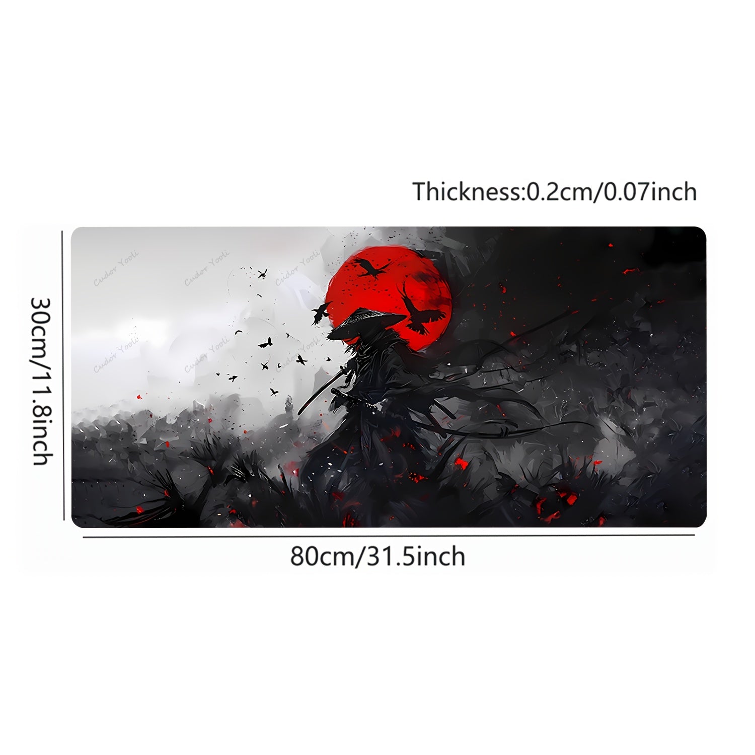 [Vibrant Gaming Mouse Pad] Vibrant Red 1pc Japanese Samurai Anime Large Gaming Mouse Pad & Desk Mat | Anti-Slip Rubber Base, Stitched Edges, Durable Construction, Extended Mousepad for PC Gaming, Home Office Desk, Computer Workspace 31.5" x 11.8" (80x30cm)
