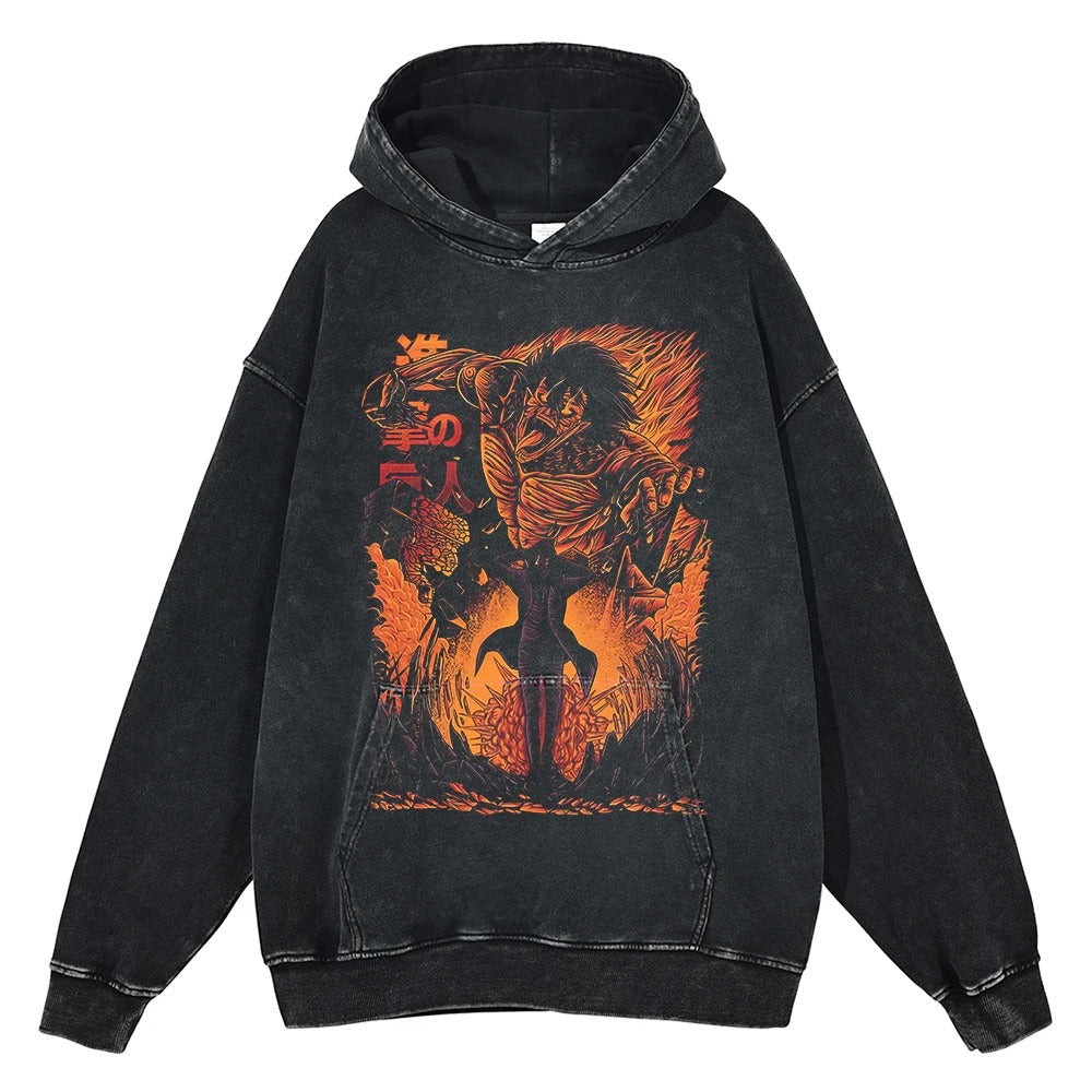 'Eren Jaeger' Vintage Anime Heavyweight Hoodie Vintage Hoodies