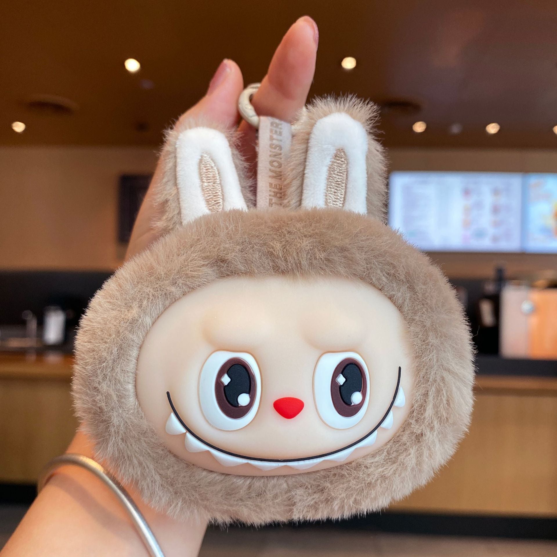 Labubu Gen 2 Have a Seat Big Head Keychain Beige Plush Keychain