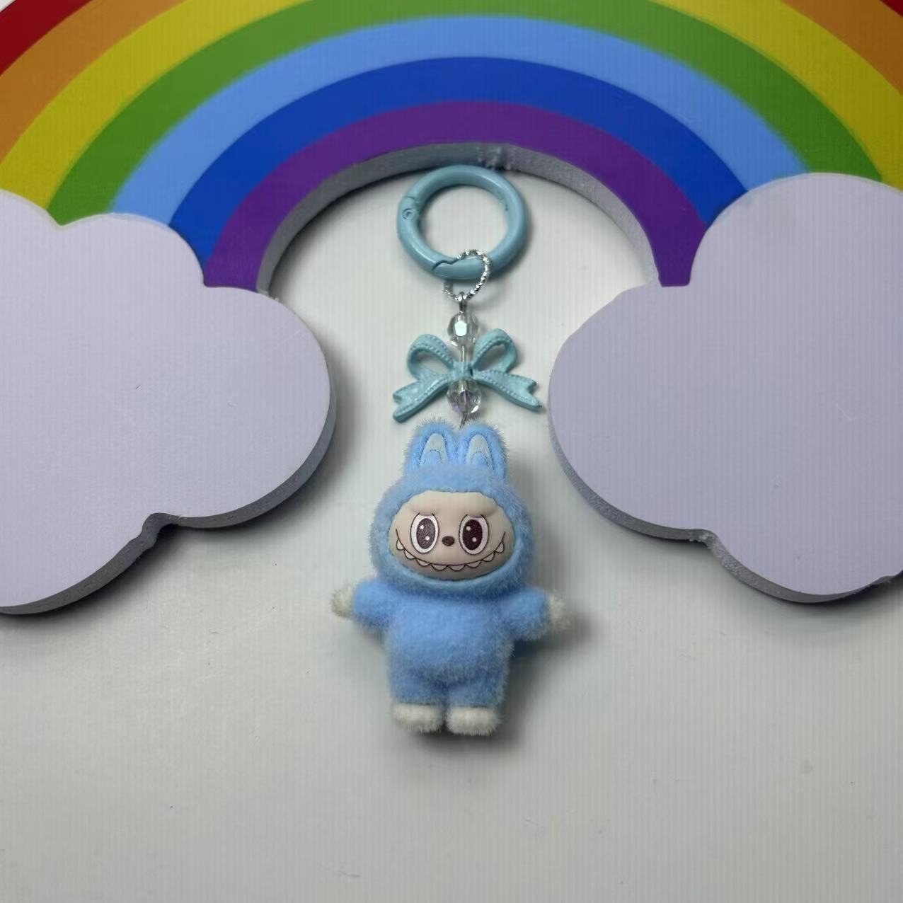 Labubu Crystal Bow Charm Keychain Blue Plush Keychain