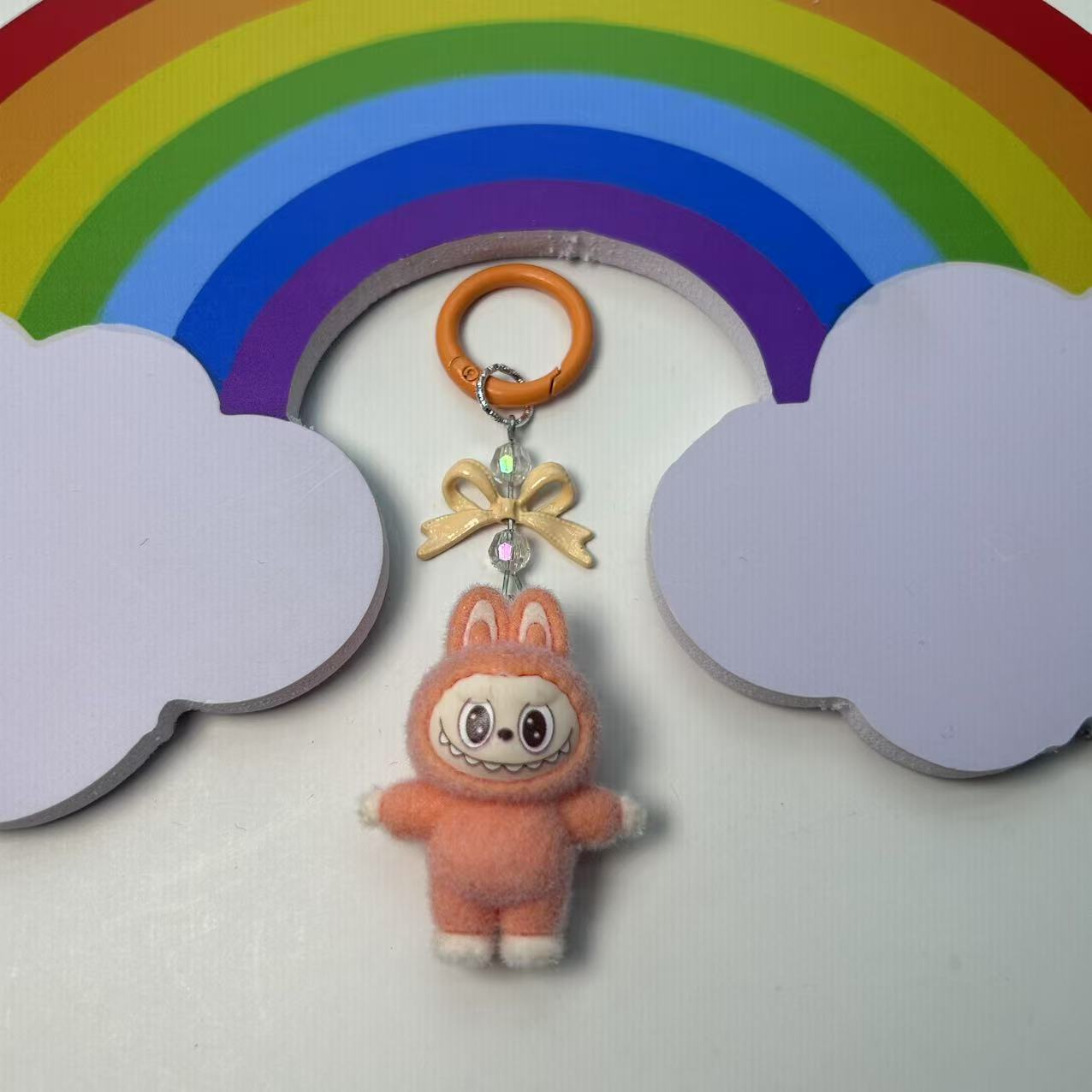 Labubu Crystal Bow Charm Keychain Orange Plush Keychain