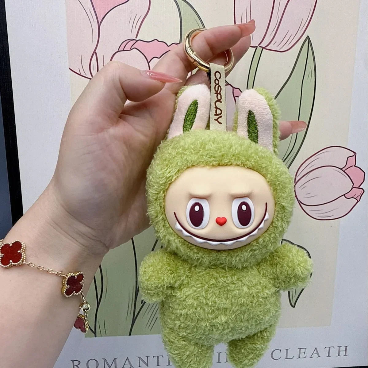 Labubu Monsters Cosplay Plush Pendant Green Plush Keychain