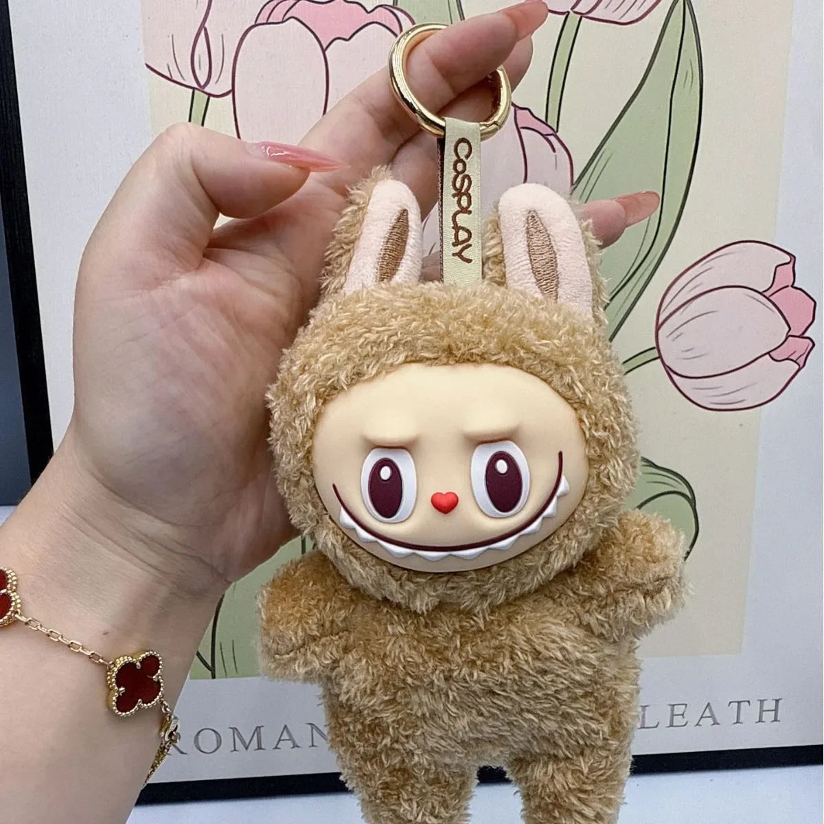 Labubu Monsters Cosplay Plush Pendant Beige Plush Keychain