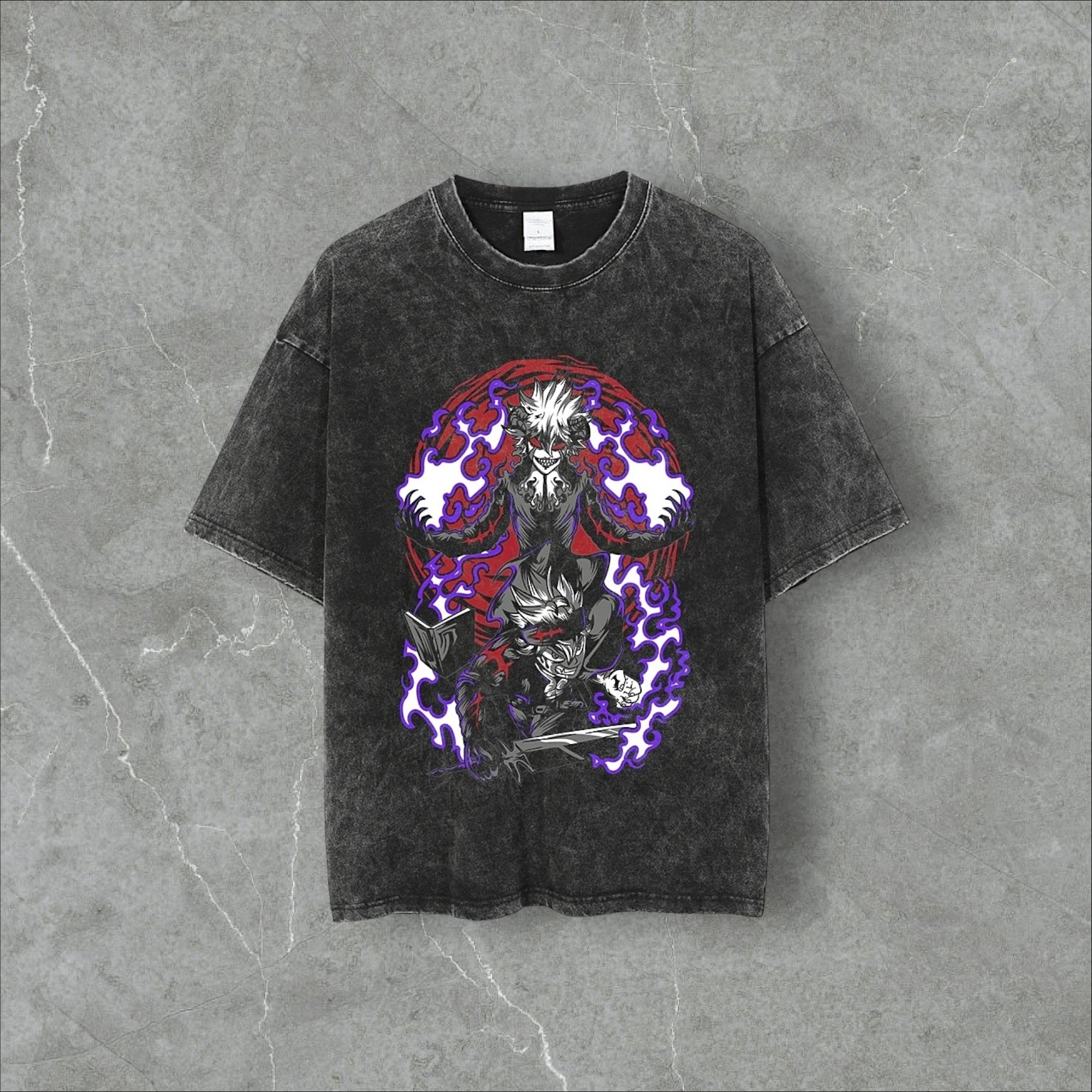 ASTA x Level Up Harajuku Vintage Washed Anime Tee Black t-shirt
