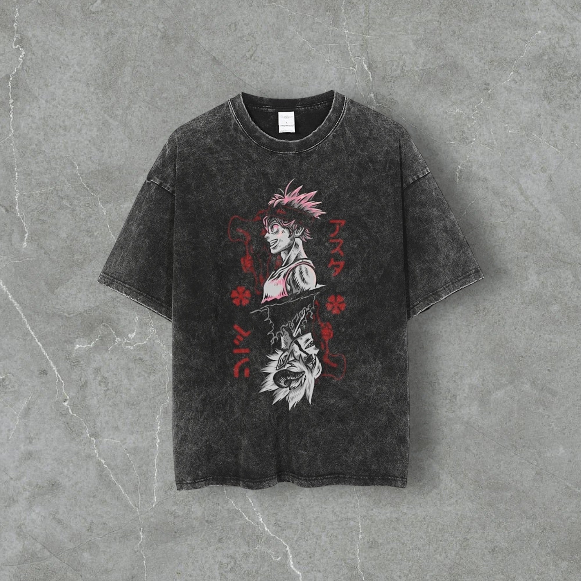 ASTA x Demon Harajuku Vintage Washed Streetwear Anime Tee Black t-shirt