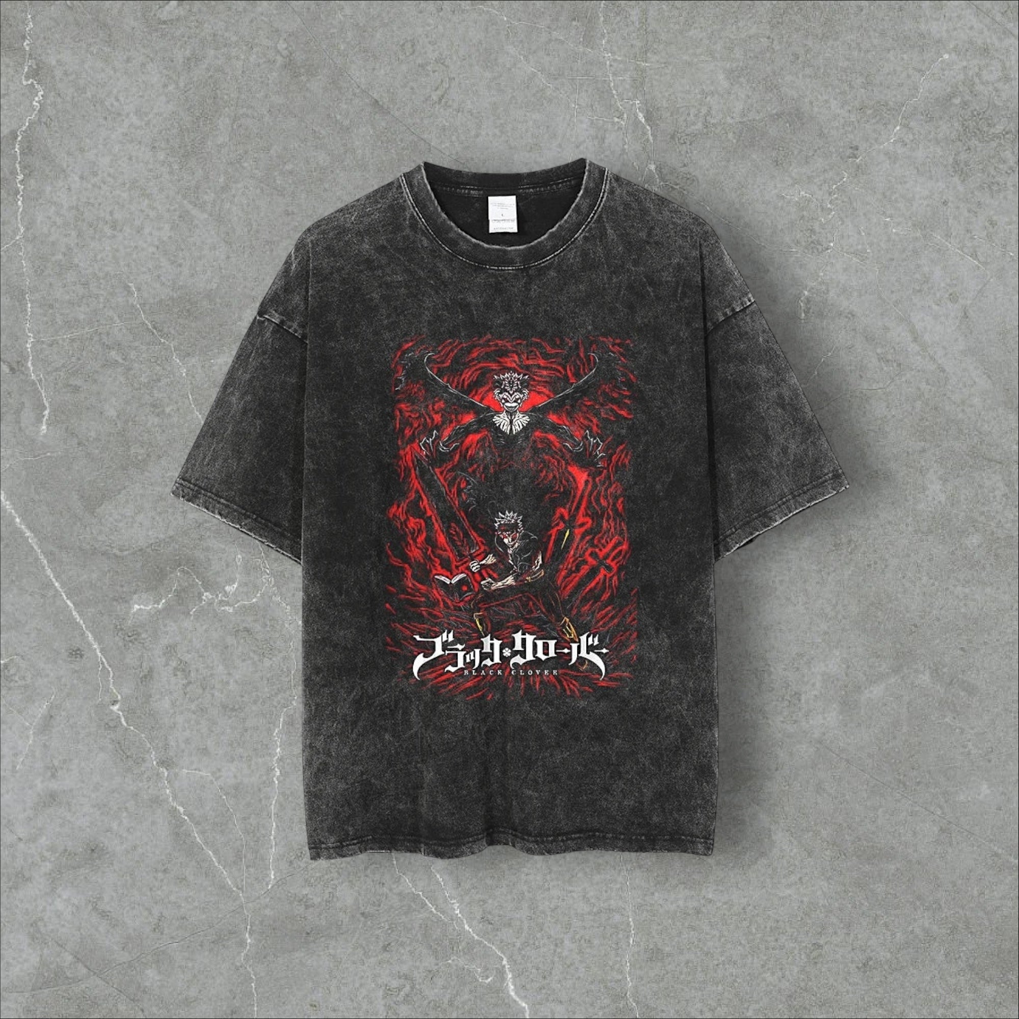 ASTA x Void Harajuku Vintage Washed Anime Tee Black t-shirt