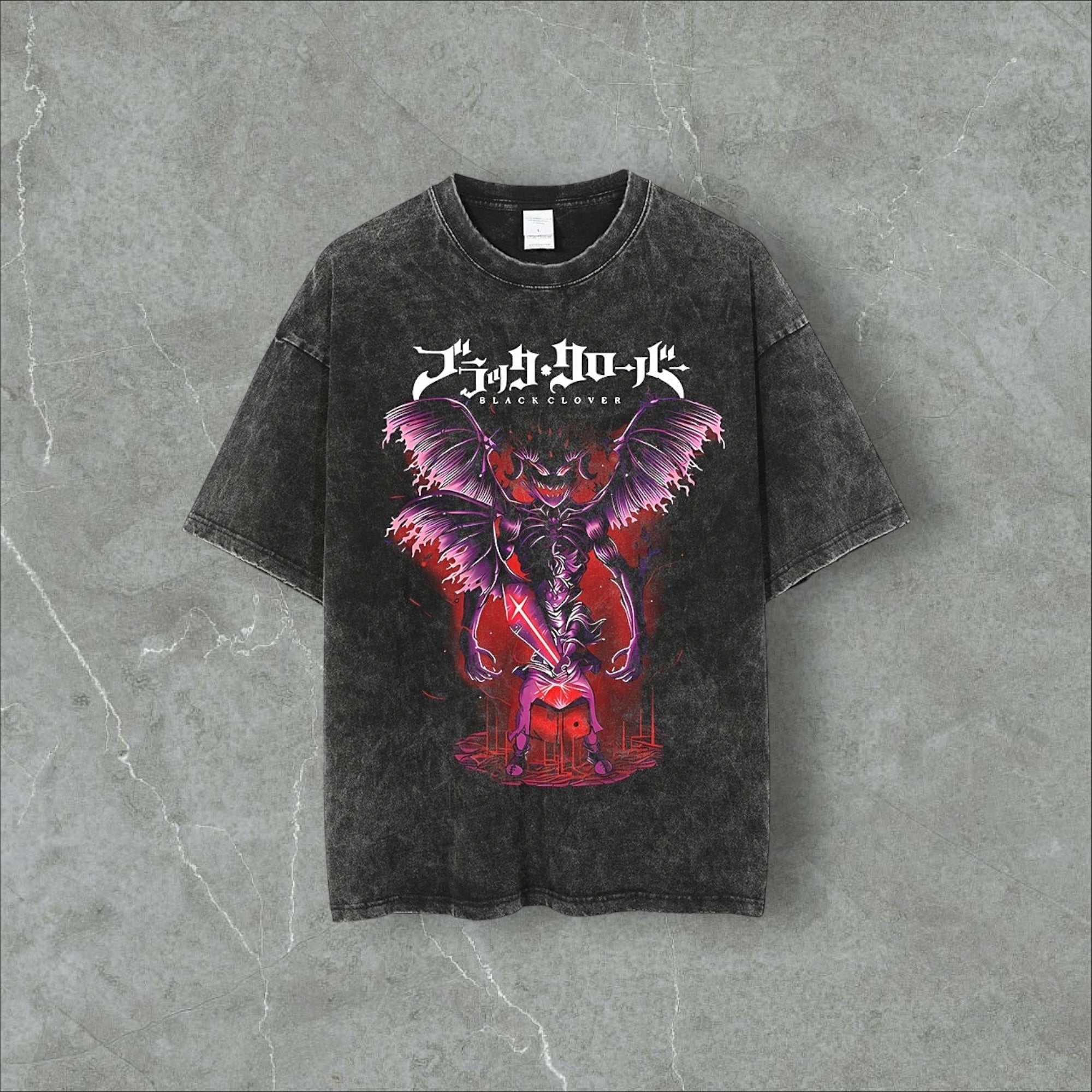 ASTA x Devil Harajuku Vintage Washed Anime Tee Black t-shirt