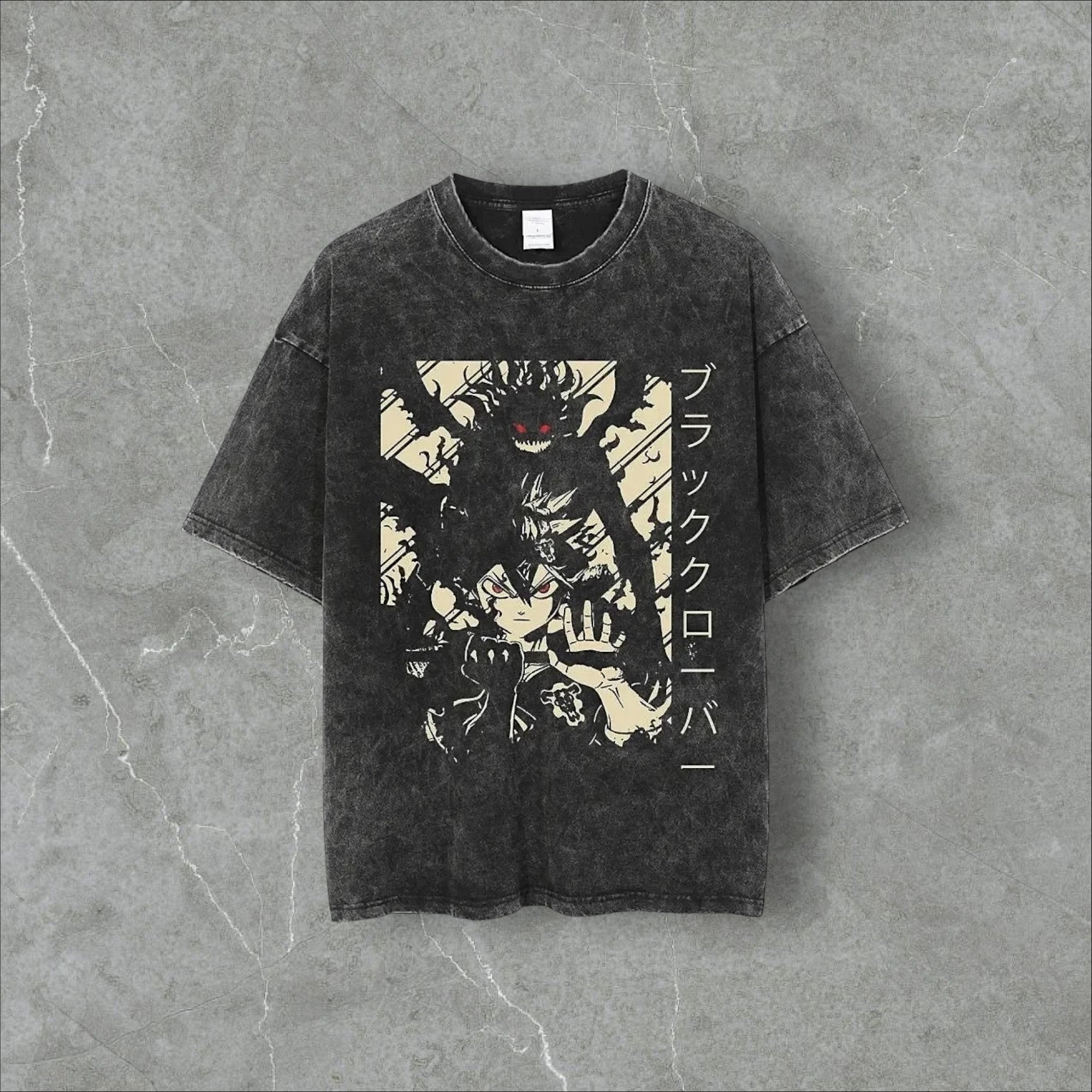 ASTA x Dark Portrait Harajuku Vintage Washed Anime Tee Black t-shirt