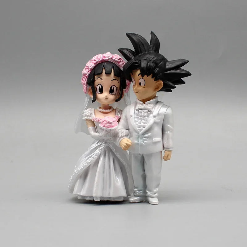 Dragon Ball Anime Figure Son Goku Figures Lg Wedding Goku Chichi Mariage Figurine 9cm Scene Statue Q-Version Pvc Model Doll Toys