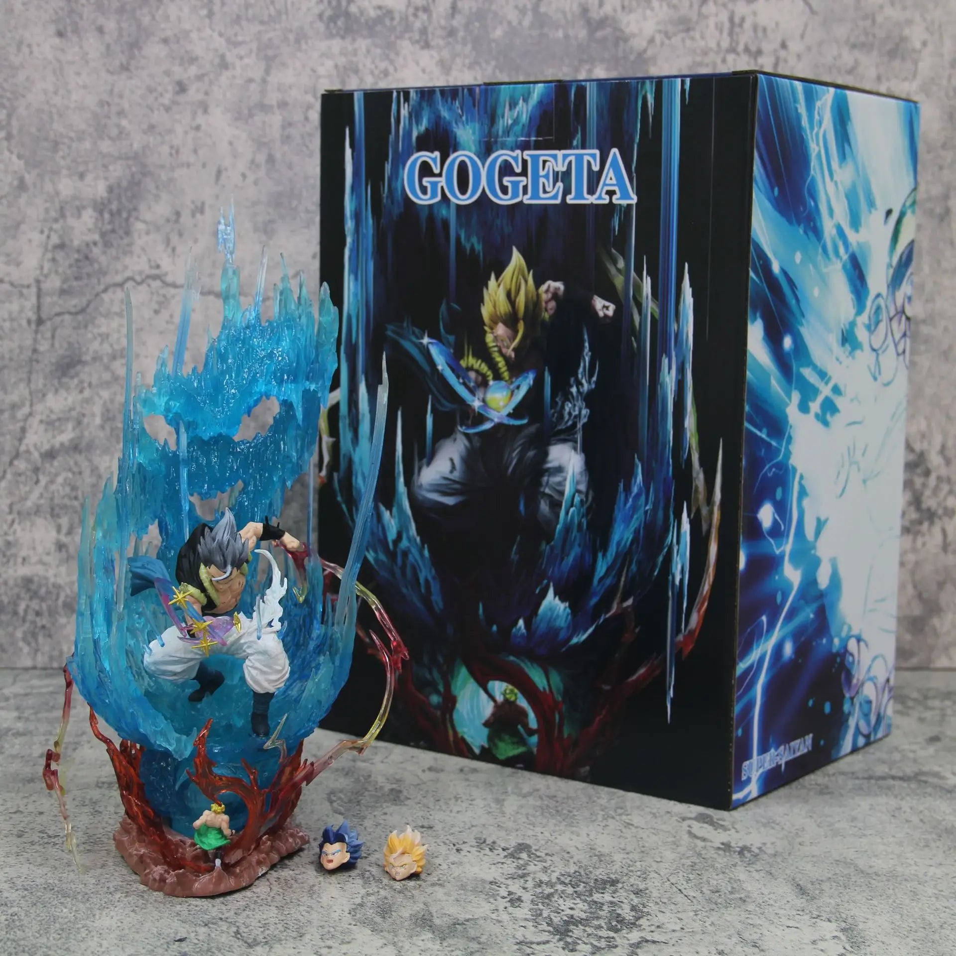 28CM Dragon Ball Animation Figure Ls Gogeta Kubei Fusion Super Saiyan Three-Headed Sculpture Luminous Model Statue Ornament Gift Dragon Ball Action Figure