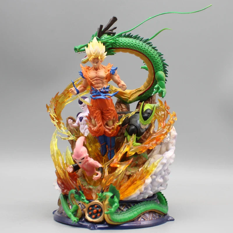 Dragon Ball Figure Son Goku Anime Figurine 23cm Super Saiyan Goku Statue Shenron Frieza Buu Cell Models Collectble Toys Gifts Gk 23CM