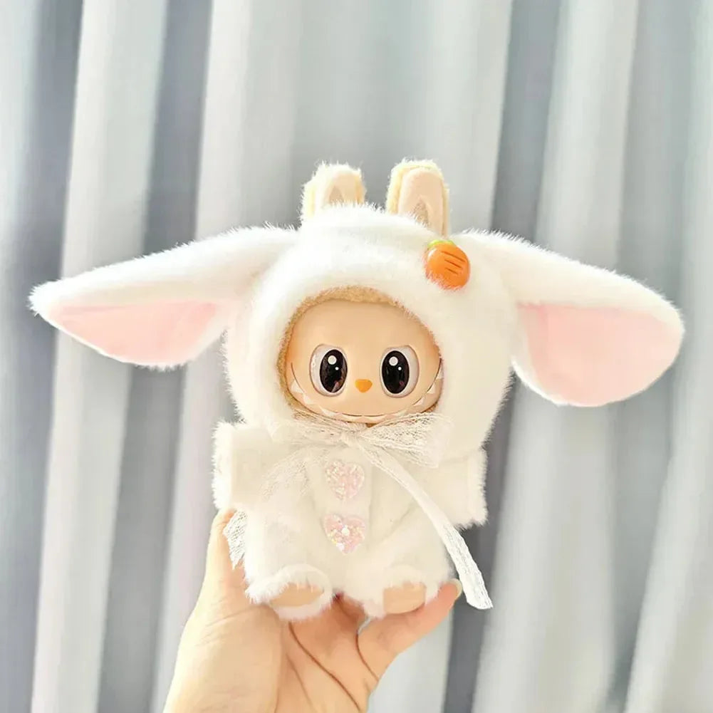 Handmade Labubu Kawaii Bunny Overalls Beige Doll Outfit