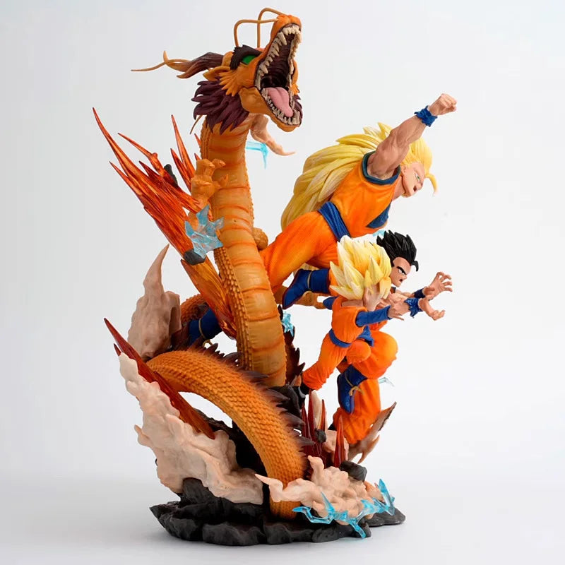 27cm Dragon Ball Anime Figures Goku Gohan Super Saiyan Super 3 Shenron Father And Son Three People Model Statue Toy Birthday Gif